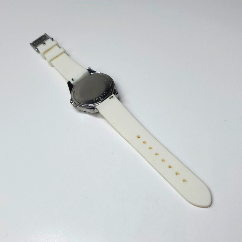 Fossil Watch ES2526 Silver white Silicone Wristband Crystal Bezel Multifunction - Picture 8 of 15
